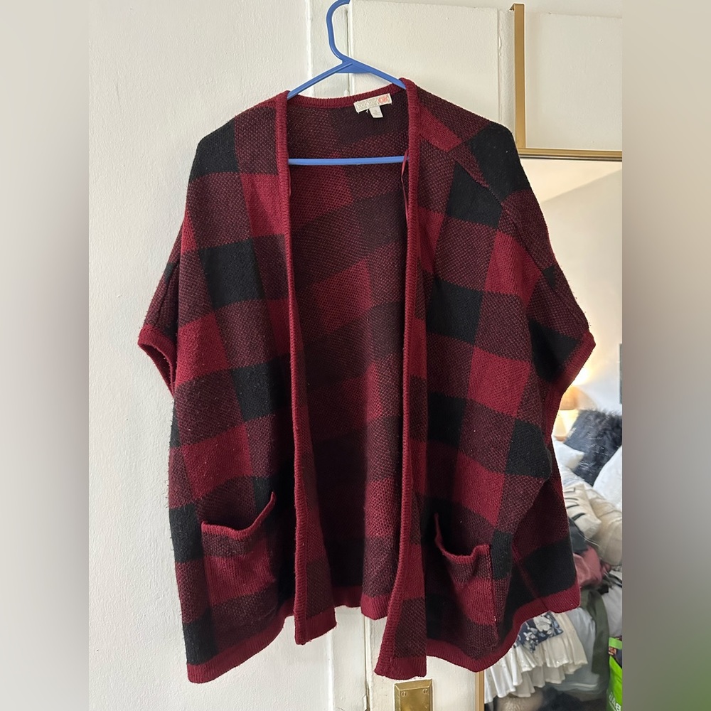 Gianni Bini Red & Black Plaid Sweater Vest/Cardigan